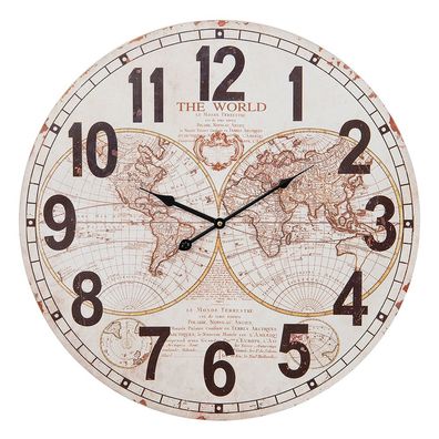 Clayre & Eef Wanduhr Ø 58 cm Weiß Braun MDF Weltkarte