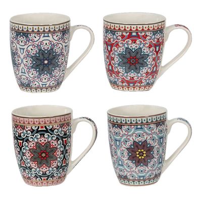 Clayre & Eef Tasse 300 ml Blau Rot Porzellan (Gr. (4) 12x9x10 cm / 300 ml)