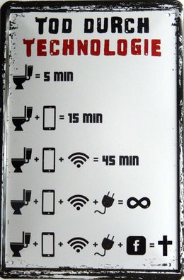 Top-Blechschild, 20 x 30 cm, Tod durch Technologie, Facebook, Fun, Neu, OVP