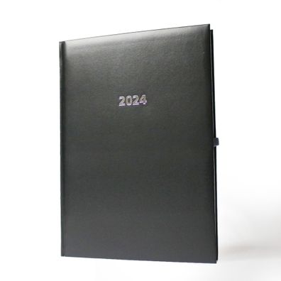 2024 ADINA Buchkalender A4 schwarz 1 Tag auf 1 Seite auch sonntags Balacron-Einban...