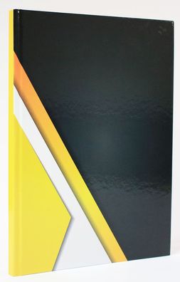 ADINA Notizbuch A4 fester Deckel kariert mit Rand schwarz/ diagonal gelb/ weiss