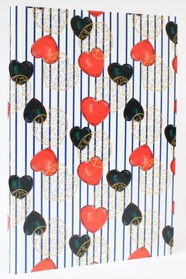 ADINA Notizbuch A4 fester Deckel Lineatur gepunktet (dotted) schwarz rote Herzen