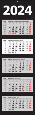 2024 ADINA Fünfmonatskalender schwarz 110x33cm mit Tagesanzeiger in Blockform