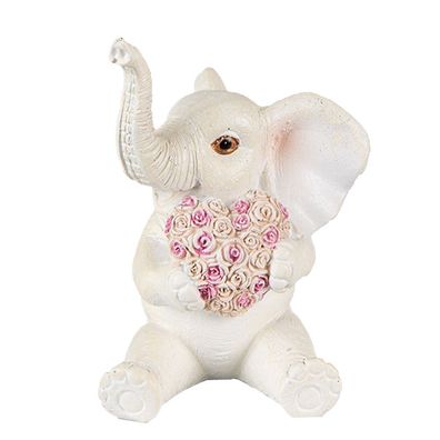 Clayre & Eef Figur Elefant 10 cm Weiß Rosa Polyresin (Gr. 8x6x10 cm)