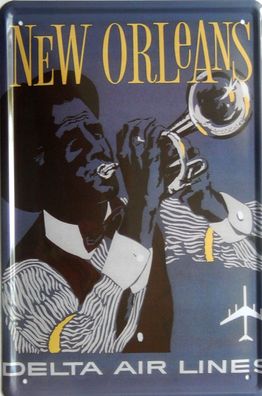 Top-Blechschild, 20 x 30 cm, New Orleans, Delta Air Line, Trompeter, Neu, OVP