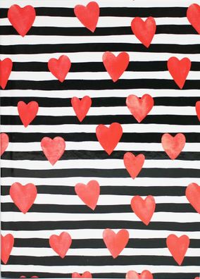ADINA Notizbuch A5 fester Deckel dotted rote Herzen auf schwarz weißen Streifen