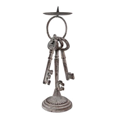Clayre & Eef Kerzenständer Schlüssel 33 cm Grau Eisen (Gr. 13x11x33 cm)