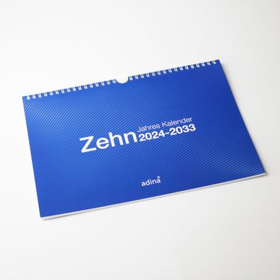 2024 Adina Zehnjahres-Kalender A4 blau Querformat mit Spiralbindung und Wandaufhän...