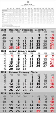 2024 ADINA Viermonatskalender 60x30cm mit Tagesanzeiger und Schulferien