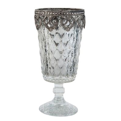 Clayre & Eef Teelichthalter Ø 8x16 cm Silberfarbig Glas Metall (Gr. Ø 8x16 cm)