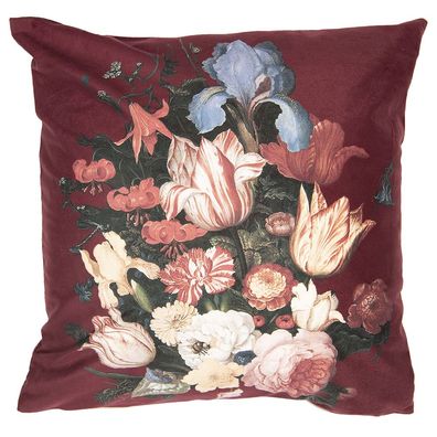 Clayre & Eef Kissenbezug 45x45 cm Rot Polyester Quadrat Blumen (Gr. 45x45 cm)