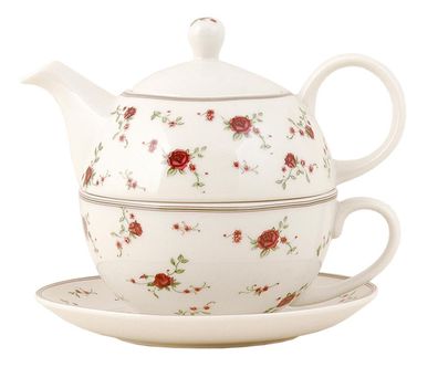 Clayre & Eef Tea for One 400 ml Beige Keramik Rund Blumen (Gr. 17x15x14 cm / 400 ml)