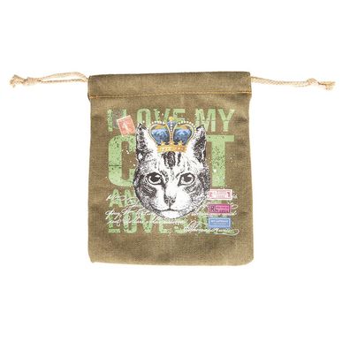 Clayre & Eef Damenkulturtasche 22x25x1 cm Grün Leinwand Rechteck Katze