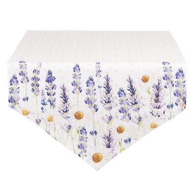 Clayre & Eef Tischläufer 50x160 cm Weiß Grün Baumwolle Lavendel (Gr. 50x160 cm)