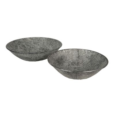 Clayre & Eef Suppenschale 2et Set Grau Metall Rund (Gr. (2) Ø 35x9 / Ø 41x10 cm)