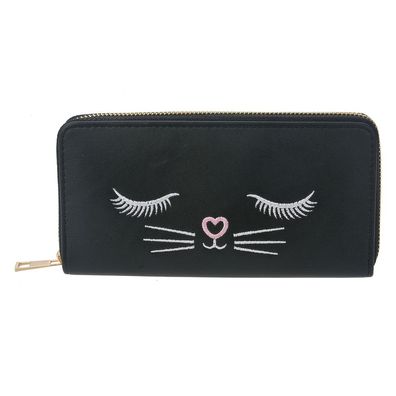 Melady Brieftasche 19x10 cm Schwarz Kunststoff Rechteck Katze