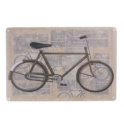 Clayre & Eef Textschild 30x20 cm Beige Grau Eisen Rechteck Fahrrad (Gr. 30x1x20 cm)
