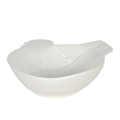 Clayre & Eef Suppenschale 23x26x7 cm Weiß Keramik Hahn (Gr. 23x26x7 cm / 600 ml)
