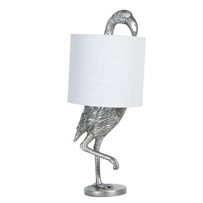 Clayre & Eef Tischlampe Ø 20x50 cm Weiß Kunststoff Rund Flamingo