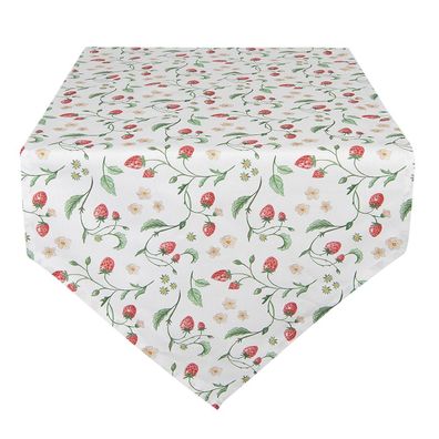 Clayre & Eef Tischläufer 50x160 cm Weiß Rot Baumwolle Erdbeeren (Gr. 50x160 cm)