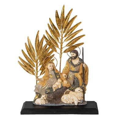 Clayre & Eef Figur Krippe 24 cm Goldfarbig Grau Kunststoff Eisen (Gr. 19x6x24 cm)