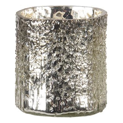 Clayre & Eef Teelichthalter Ø 8x8 cm Silberfarbig Glas Rund (Gr. Ø 8x8 cm)