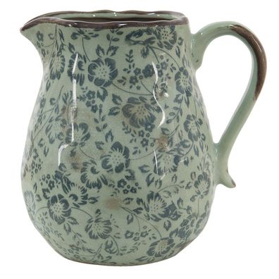 Clayre & Eef Vase 16x13x15 cm Grün Blau Keramik Blumen (Gr. 16x13x15 cm)