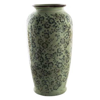 Clayre & Eef Vase Ø 17x35 cm Grün Keramik Blumen (Gr. Ø 17x35 cm)