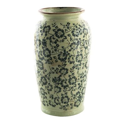 Clayre & Eef Vase Ø 16x27 cm Grün Keramik Blumen (Gr. Ø 16x27 cm)