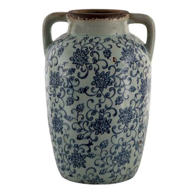 Clayre & Eef Vase 19x18x29 cm Blau Grün Keramik Rund Blumen (Gr. 19x18x29 cm)