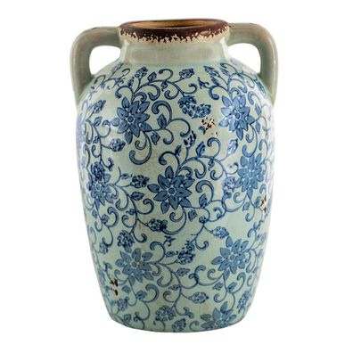 Clayre & Eef Vase 16x15x24 cm Blau Braun Keramik Rund Blumen (Gr. 16x15x24 cm)