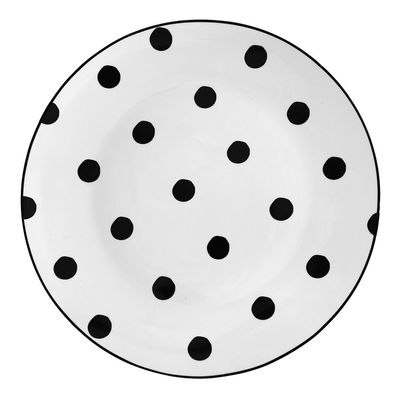 Clayre & Eef Speiseteller Ø 26 cm Weiß Schwarz Porzellan Rund Punkte (Gr. Ø 26x2 cm)