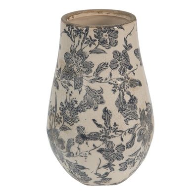 Clayre & Eef Vase Ø 13x20 cm Grau Keramik Blumen (Gr. Ø 13x20 cm)