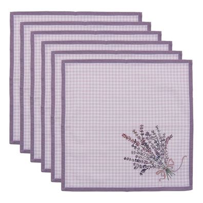 Clayre & Eef Servietten Baumwolle 6er Set 40x40 cm Violett Weiß Baumwolle Quadrat