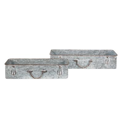 Clayre & Eef Pflanzkübel 2er Set Grau Metall (Gr. (2) 61x16x12 / 50x13x11 cm)