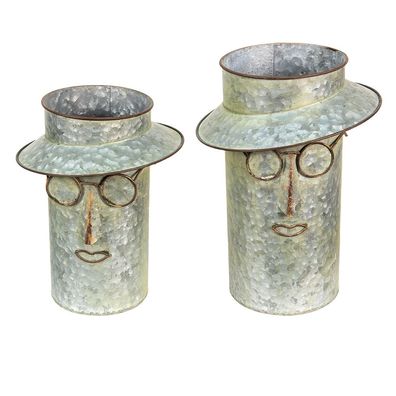 Clayre & Eef Blumentopf 2er Set Ø 28 Ø 25 cm Grau Metall
