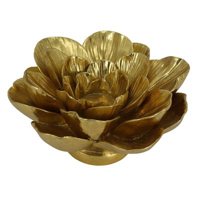 Clayre & Eef Teelichthalter Blume Ø 19 cm Goldfarbig Kunststoff (Gr. 19x19x10 cm)