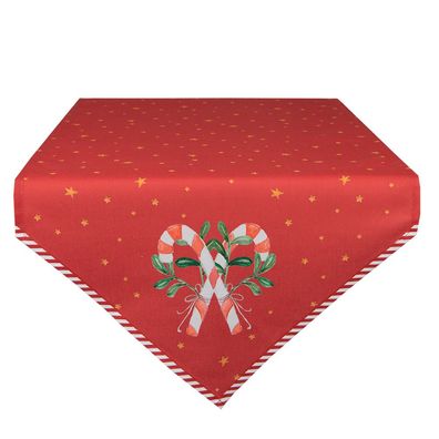 Clayre & Eef Weihnachtlicher Tischläufer 50x160 cm Rot Baumwolle Zuckerstange