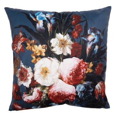 Clayre & Eef Kissenbezug 45x45 cm Blau Rot Polyester Blumen (Gr. 45x45 cm)