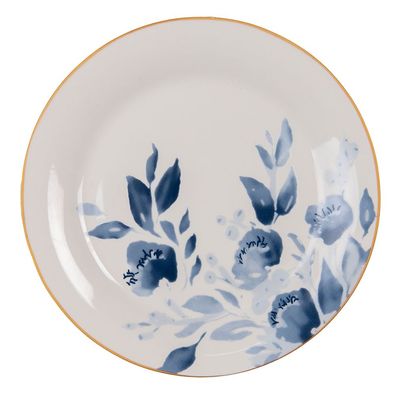 Clayre & Eef Frühstücksteller Ø 20 cm Blau Beige Keramik Rund Blumen (Gr. Ø 20x2 cm)