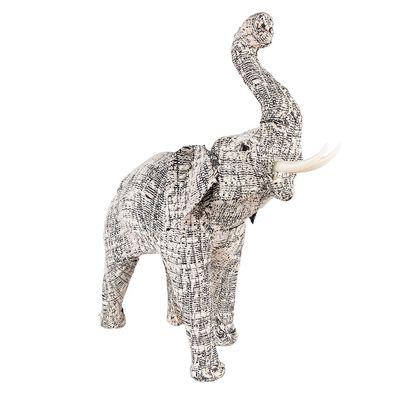 Clayre & Eef Figur Elefant 50 cm Weiß Schwarz Papier Eisen Textil (Gr. 48x15x50 cm)
