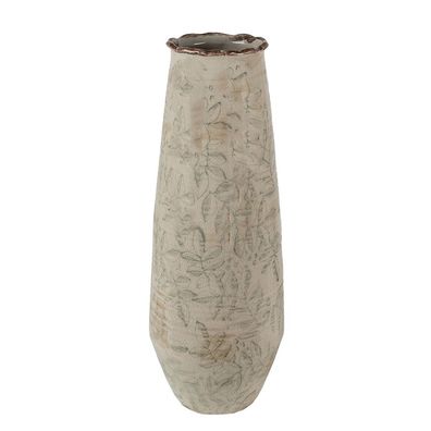 Clayre & Eef Vase Ø 14x40 cm Grün Beige Keramik Blätter (Gr. Ø 14x40 cm)