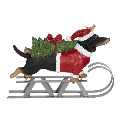 Clayre & Eef Weihnachtsdekorationsfigur Hund 40x10x28 cm Braun Rot Polyresin