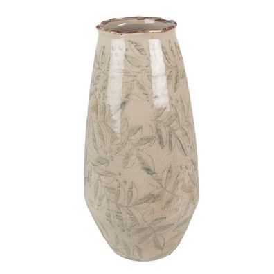 Clayre & Eef Vase Ø 13x26 cm Grün Beige Keramik Blätter (Gr. Ø 13x26 cm)