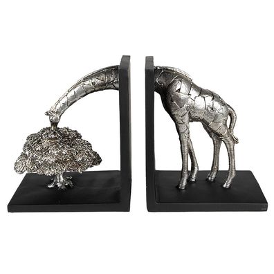 Clayre & Eef Bücherstützen 2-er Set Giraffe 30x10x18 cm Silberfarbig Kunststoff