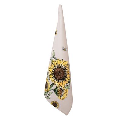 Clayre & Eef Geschirrtuch 50x70 cm Beige Gelb Baumwolle Sonnenblumen (Gr. 50x70 cm)