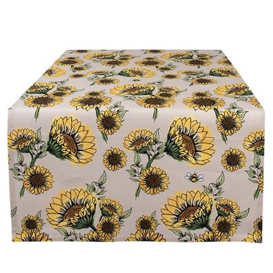 Clayre & Eef Tischläufer 50x140 cm Beige Gelb Baumwolle Sonnenblumen (Gr. 50x140 cm)