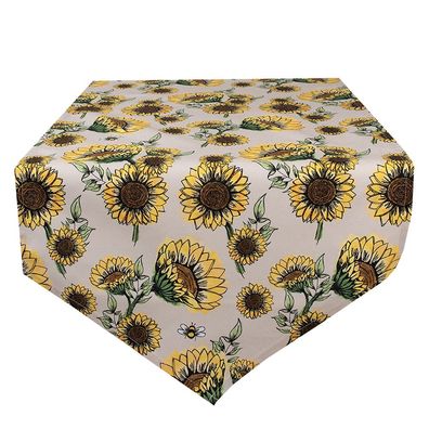 Clayre & Eef Tischläufer 50x160 cm Beige Gelb Baumwolle Sonnenblumen (Gr. 50x160 cm)