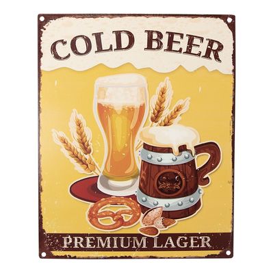 Clayre & Eef Textschild 20x25 cm Gelb Eisen Cold Beer (Gr. 20x1x25 cm)