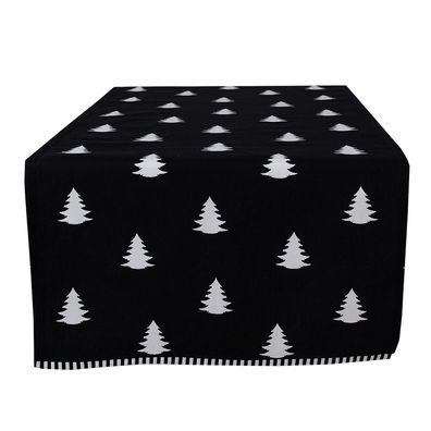 Clayre & Eef Weihnachtlicher Tischläufer 50x140 cm Schwarz Weiß Baumwolle Rechteck